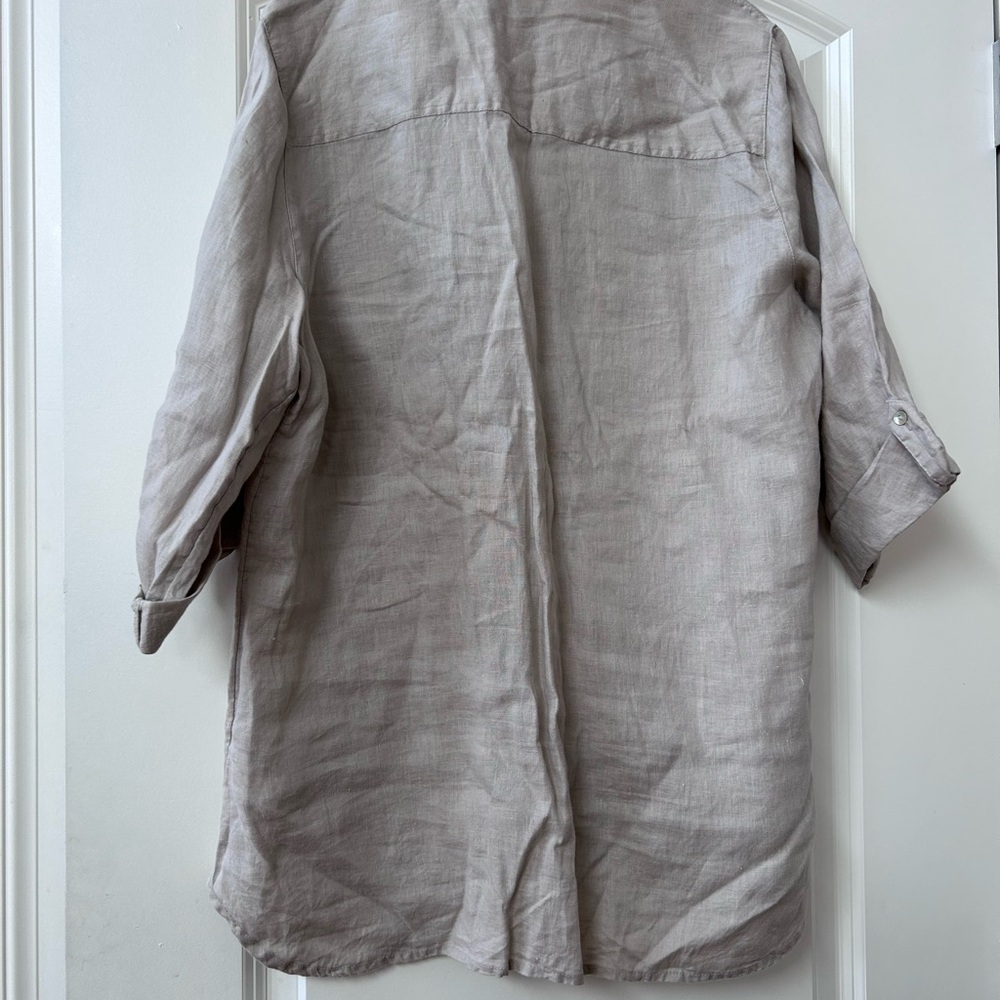 Jones NY 100% Linen Popover Tunic. 1/2 sleeves. Cargo inspired. Coastal. Beach. - Picture 7 of 12